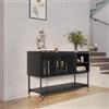 DEGHI Credenza 120x80h cm con 2 ante nero opaco cannettato e gambe in acciaio con dettagli oro - Mirabel