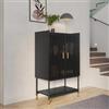 DEGHI Credenza 75x120h cm con 2 ante nero opaco cannettato e gambe in acciaio con dettagli oro - Mirabel