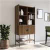 DEGHI Credenza 79x166h cm con 2 ante soft close noce cannettato e gambe in metallo nero - Ozma