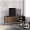 DEGHI Mobile porta tv 150x56h cm con 2 ante soft close noce cannettato e gambe in metallo nero - Ozma