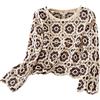 Lerrita Donna Y2k Maglione all'Uncinetto Low Cut Floreale Crop Top Vintage Cardigan Colorato Estate Boho Hollow Knit Copricostume da Spiaggia Manica Lunga Collo a V