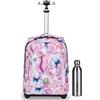 Invicta Zaino Scuola Invicta Benin Fantasy, Rosa e Viola, Tasca porta Borraccia e Porta Laptop + Borraccia Termica, Multicolore in Acciao Inox