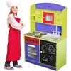 BAKAJI Cucina in Legno Giocattolo per Bambini con Anta e Cassetti Lavagna Lavello in Plastica 4 Fornelli Forno Apribile e Microonde Chiusure Magnetiche 60 x 30 x 90 cm (Multicolore)