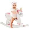 FUNLIO Unicorno Cavallo a Dondolo per Bambini da 0,5 a 3 Anni in Legno, Cavalluccio a Dondolo Carino con Cintura di Sicurezza e Schienale, Giocattolo per Bambini Piccoli, Certificato CE e CPC - Rosa