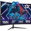 Z Z-Edge Z-Edge Monitor Gaming Curvo 32'' 2K QHD(2560x1440), 1ms MPRT, 165Hz(2*DP1.4), 144Hz(2*HDMI2.0), Schermo LED 16:9 con DP Cavo, AMD FreeSync, Inclinazione Regolabile, 1500R VA, 300cd/m², VESA 100*100mm