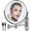 Rocollos Specchio per Trucco illuminato a Parete ricaricabile, Specchio Cosmetico LED Bifacciale da 8 Pollici Ingrandimento 1X/10X, Touch Screen a 3 Luci Colorate Dimmerabile (Chrome 7X)