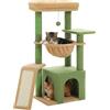 PAWZ Road Albero tiragraffi per gatti da interno con condominio super grande, pannello in sisal, torre tiragraffi con grande amaca e posatoio, 90 cm, verde