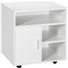 HOMCOM Mobiletto Porta Stampante con Ripiani Aperti e Armadietto in Legno, 60x50x65.5cm, Bianco