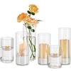 Hewory Portacandele Vetro Vaso Candele Galleggianti: Hewory Set di 6 Porta Candela da Tavolo Cilindri in Vetro Trasparente Vasi per Centrotavola Decorative Cilindrico Candelabro
