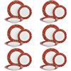 KASANOVA Servizio piatti 6 persone tartan rosso filo oro, servizio piatti 18 pezzi, set piatti moderni, piatti porcellana, Multicolore