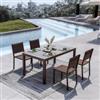 DEGHI Set pranzo tavolo 160/240x90 cm e 4 sedie in alluminio e textilene marrone - Carioca