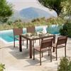 DEGHI Set pranzo tavolo 120/180x90 cm e 4 sedie in alluminio e textilene marrone - Carioca