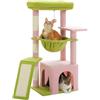 PAWZ Road Albero tiragraffi per gatti da interno con grande condominio, tavola in sisal, torre tiragraffi con grande amaca e posatoio, 90 cm, rosa