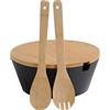 Kesper | Ciotola per frutta e insalata con posate, materiale: plastica, bambù, dimensioni: Ø 26 cm, altezza: 11 cm, colore: nero, marrone | 92524