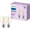 Philips LED E27, confezione da 2 lampadine, equivalente a 60 W, lampadine LED filamento, Vetro, Luce Bianca Naturale 4000K, LED a risparmio energetico con lunga durata