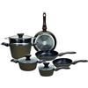 Tognana Diamantea, Batteria di pentole e padelle, Set con 3 padelle, 2 casseruole, 1 pentola,1 cestello vapore, 3 coperchi trasparenti, 10 Pezzi, Alluminio, Bronzo