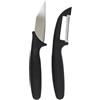 Fackelmann Set di Coltello da cucina con lama seghettata e Pelapatate Universale affilato, manico ergonomico nero, per tagliare e sbucciare frutta e verdura