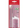 FABER-CASTELL 580073 - Set di matite Grip 2001, 5 pezzi con 3 matite, gomma e temperino, rose shadows