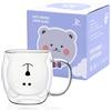 SHENDONG Tazze con orsetto carino Simpatico orsetto con tazze Tazza da caffè con manico Tazza Latte 250ml Tazzine da caffè in vetro isolante a doppia parete Regalo di vetro Compleanno San Valentino