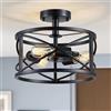WUZUPS lampadario 3 luci vintage farmhouse industrial semi-flush mount plafoniera moderna per foyer camera da letto corridoio ripostiglio cucina bagno, h 30 x w 24, base e27, nero