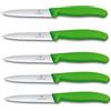 Victorinox Set di 5 coltelli da verdura Swiss Classic verde, 10 cm, con lama ondulata, coltello per pomodoro