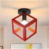 iDEGU Lampada da Soffitto Moderna a Forma di Gabbia Cubo Geometrico Plafoniera Vintage E27 illuminazione per Camera da Letto, Soggiorno, Ristorante,16 cm, Rosso