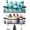 HAPPTWS Mensola Doccia Senza Foratura Portaoggetti Doccia: 2pcs Set Organizer Bagno Parete Shampoo Accessori Doccia - Muro Shelf Shower in Acciaio inox con Adesivo & 4 Ganci per Spugne Rasoi Shampoo - Nero