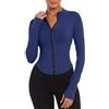 Yutdeng Giacca Sportiva Donna Traspirante Giacca da Corsa Maniche Lunghe Crop Top con Fori per i Pollici Slim Fit Elasticizzato Felpa con Cerniera Top per yoga Fitness Palestra Running,Blu navy,S