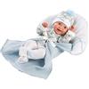 Llorens 1063595 - Bambola Bimbo, con occhi azzurri, con corpo in vinile, con vestito blu, ciuccio e coperta morbida, 35 cm