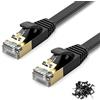 TBMax 30m Cavo Ethernet Cat 7 Cavo di Rete ad Alta Velocità 10Gbps 600Mhz, Piatto Cavo Lan, connettori RJ45, STP, per PC Router Modem Wifi, Nero(30 Metri)