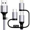 Miger Cavo di Ricarica Multi Veloce 3 in 1 [certificato MFi] Cavo di Trasferimento Dati da USB A a Lightning/Tipo C/Micro USB Intrecciato in Nylon per iPhone,iPad,Samsung Galaxy,Huawei,LG,Sony,HTC,Xiaomi