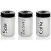 MECSAL CASALINGHI Set 3 Barattoli Contenitori, Tris Sale Zucchero Caffè, in Vetro Bianco Satinato, Decoro Stile Shabby