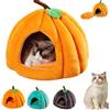 ZHKVAG Pumpkin Cat Bed, Cat Beds for Indoor Cats, Halloween Cat Bed, Cute Pumpkin Shape Cat Cave Bed Cat House Tent with Removable Cushion for Cats Small Dogs, Semi-Enclosed Pet Kennel (S,Orange)