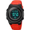 TONSHEN Orologio Sportivo Outdoor Militare Digitale Uomo e Donna 50M Impermeabile LED Elettronico Doppio Tempo Conto Alla Rovescia Allarme Cronometro Orologi da Polso (Rosso)