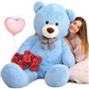 MorisMos 140 cm Orso Peluche Gigante, XXL Blu Orsacchiotto Peluche Grande, Kawaii Pupazzo Gigante Orso, Morbido Orsetto di Peluche Teddy Bear Regalo per Bambino Fidanzata Compleanno San Valentino