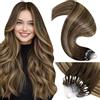 LaaVoo Extension Capelli Veri Microring, Balayage Marrone Cioccolato a Caramello e Biondo, 35cm 50g 50 ciocche, Capelli Remy Lisci, Volume Istantaneo, per Ufficio e Quotidiano, Colore 4-4-27