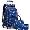 FEEIMOL Zaino Trolley Zaino Scuola Trolley per Ragazzi, 3 in 1 Zaino con Ruote con Borsa per il Pranzo e Sacchetto Portapenne (Galassia Blu)