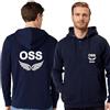 TCD Felpa Unisex OSS Operatore Socio Sanitario con Zip e Cappuccio colore blu scuro - Personalizzata con stampa Fronte/Retro - SPEDIZIONE Gratuita (XS, OSS ALI IN SU, BIANCO)