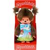 Sekiguchi 243891 - Original Monchhichi Girls, peluche con abito cicogna e trecce con fiocchi, circa 20 cm peluche marrone