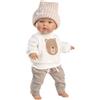 Llorens 1035002 Hayley - Bambola con occhi azzurri e corpo morbido, con felpa a forma di orso, pantaloni e cappello, 35 cm