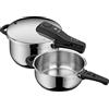 WMF Perfect - Set di pentole a pressione a induzione, 2 pezzi, 4,5 l + 3 l, grande segnale di cottura, 2 livelli di cottura, manico con coperchio rimovibile, in acciaio inox