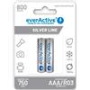 everActive Batteria AAA 800 mAh, 2 pezzi, NI-MH, Micro R03, batterie ricaricabili, precaricate, Silver Line 1,2 V, 1 blister