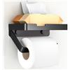 Euqvunn Porta Carta Igienica con Mensola, Portarotolo da Muro con 3 Tipi di Installazione [Viti Adesive Senza Foratura, Adesivo, Fissaggio con Viti], Accessorio per Bagno e Cucina, Nero Opaco