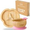 bamboo bamboo Piatto Baby & Ciotola Svezzamento Set, Ventosa per Pappa e Svezzamento, Piatto Diviso Bamboo, Ciotola Toddler & Cucchiaio Baby, Piatti per Bambini da 6 Mesi (Rosa)
