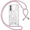 Yoedge Cover con Cordino per Samsung Galaxy A55 5G 6,5, Trasparente Aesthetic Disegni Fiori Custodia con Collana Tracolla Laccio Collo, Morbido TPU Silicone + PC Antiurto Case per Samsung A55, 05