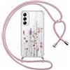 Yoedge Cover con Cordino per Samsung Galaxy A55 5G 6,5, Aesthetic Disegni Fiori Custodia Trasparente con Collana Tracolla Laccio Collo, Sottile Silicone PC Antiurto Protettiva Case per Samsung A55,03