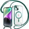 Pnakqil Magnetica Cover con Cordino per iPhone 14, Compatibile con Magsafe Ricarica Wireless, Trasparente Placcatura Disegno Custodia con Collana con Regolabile Laccio Tracolla, Verde