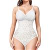 KUMAYES Body Contenitivo Modellante Donna Dimagrante Pizzo Shapewear Bodysuit Invisibile Shaper Spallino Regolabile Intimo Pancia Piatta Seamless (Bianco, XL)