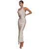 AOWVUTS Abito Maxi Donna Senza Maniche in Raso Lungo Elegante, Vestito Senza Schienale per Cerimonia, Sera, Partito, Festa, Banchetto, Cocktail