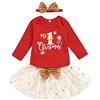 Verve Jelly Set di gonna natalizia per bambina Il mio primo pagliaccetto stampato con lettera di Natale Top + Gonna tutu + Fascia per capelli con fiocco Set di vestiti 3 pezzi